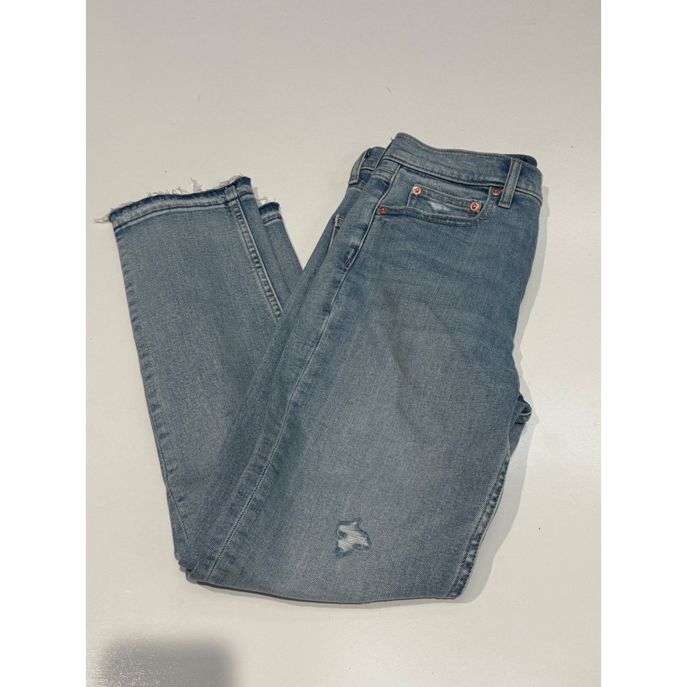 Gap Vintage Slim High Rise Jeans Light Wash Distressed Raw Hem 27 4R Blue